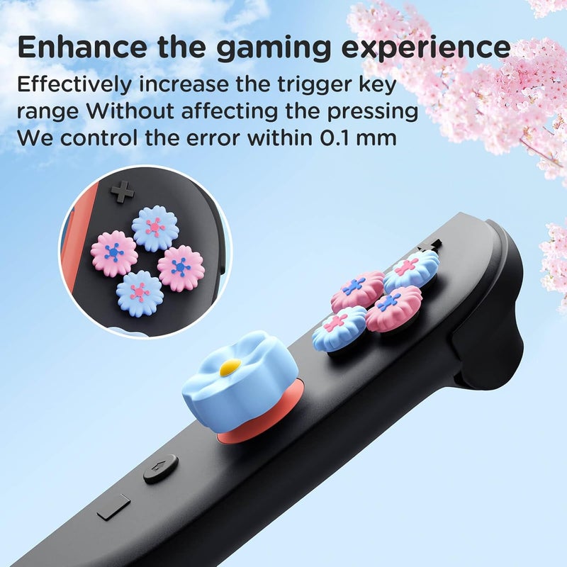 Jemdo Thumb Grips & Button Caps Set Compatible with Nintendo Switch 2 (2025) – 7pcs Pink/Blue Flower Silicone Joystick Caps and Button Covers, Cute & Comfortable Controller Stick Gifts for Girl & Kids - Image 2